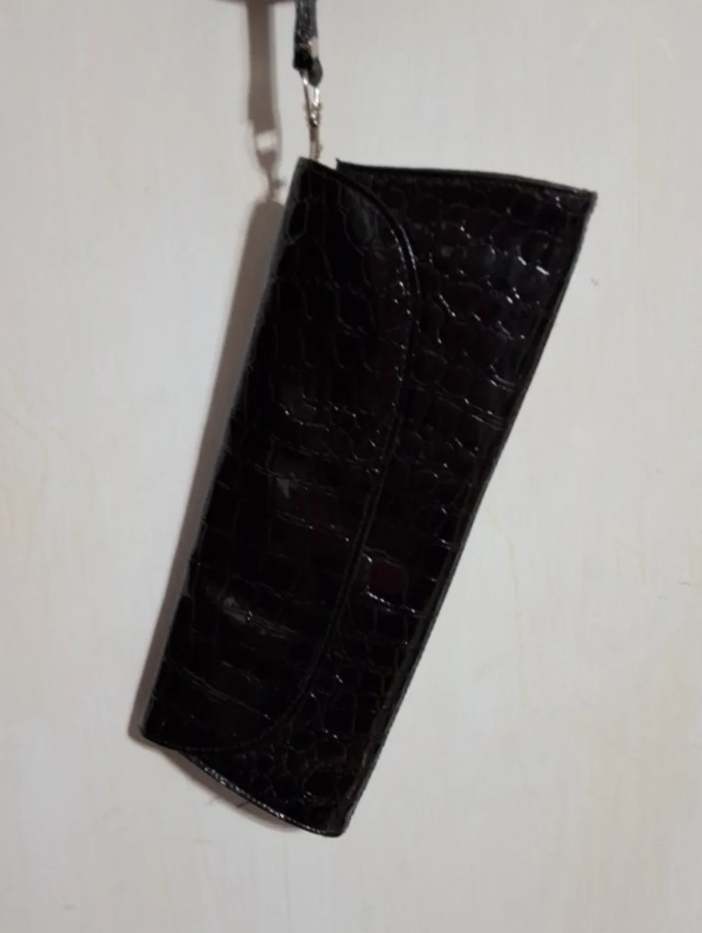 Black Crocodile-Texture Wristlet Wallet -